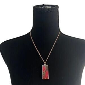 Resin Necklace with Red and Green Florals